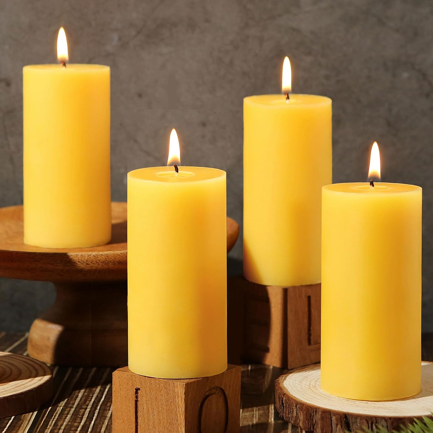 Natural Beeswax Pillar Candles, Non Toxic,2×4 Inch, 4 Pack,140 H Long Burn | 100