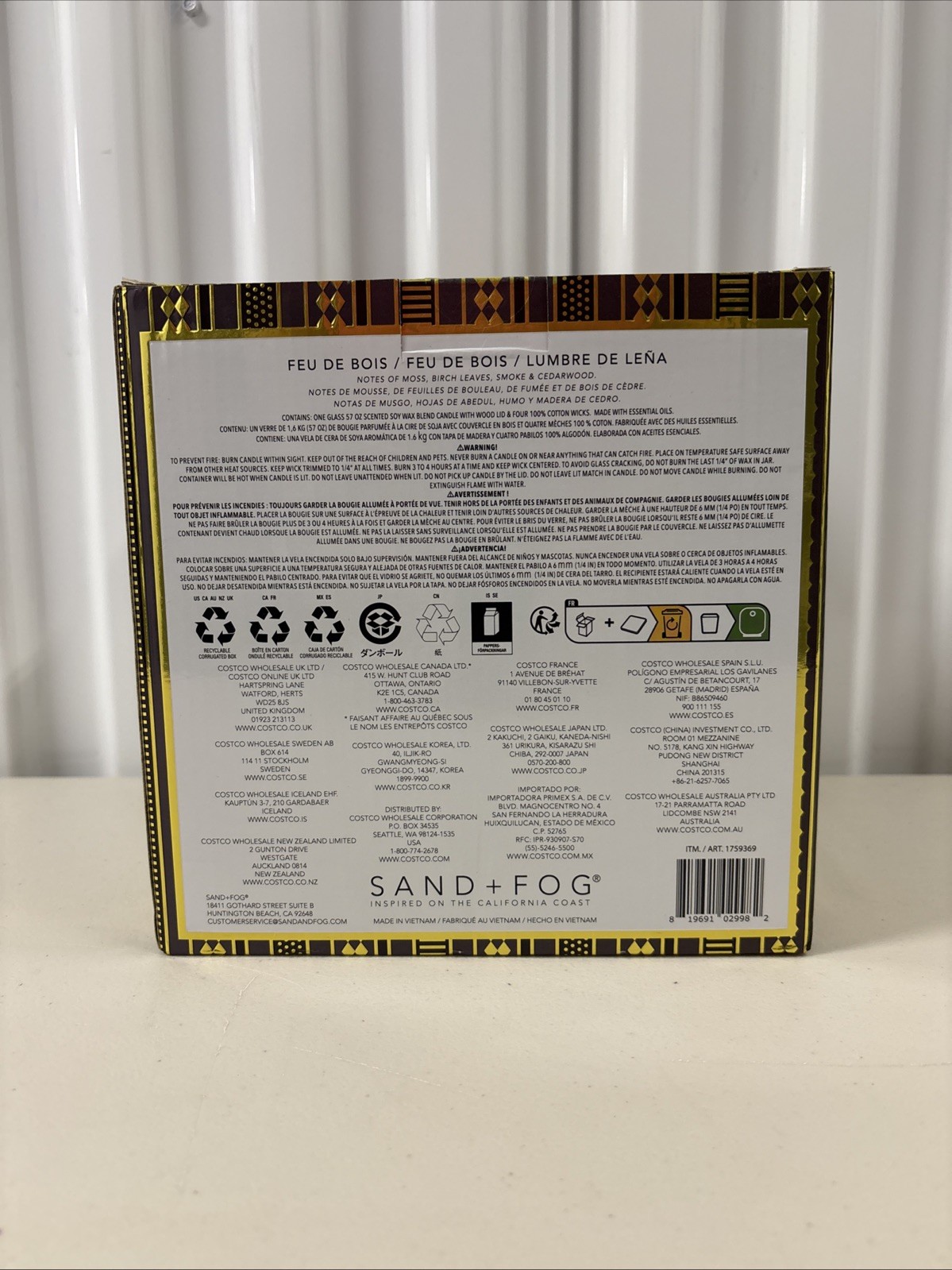 Sand + Fog 57 Oz Feu De Bois Scented Soy Wax Blend Candle 1759369 Brand New