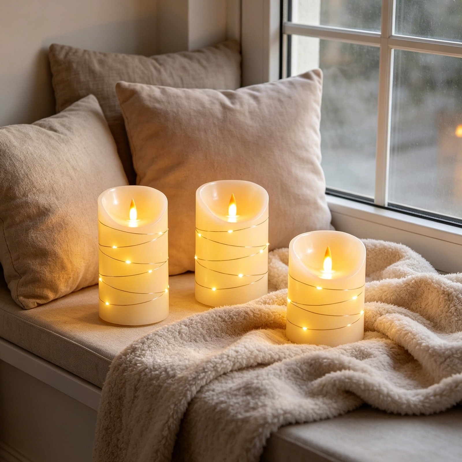 Rechargeable LED Candles, Real Wax, 4 5 6 in, Ivory, 3 Pack | USB Rechargeabl…