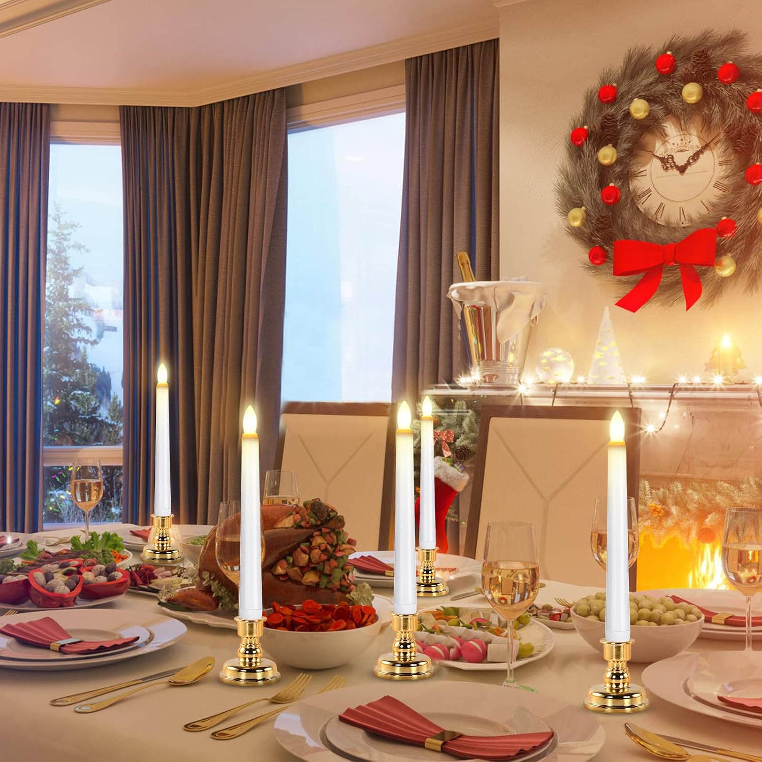 LED Window Candles, Christmas Flameless Window Candle Lights with Timer Battery