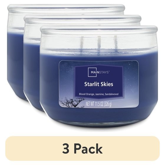 New (3 pack) Mainstays Starlit Skies Scented 3 Wick Candle, 11.5 oz.