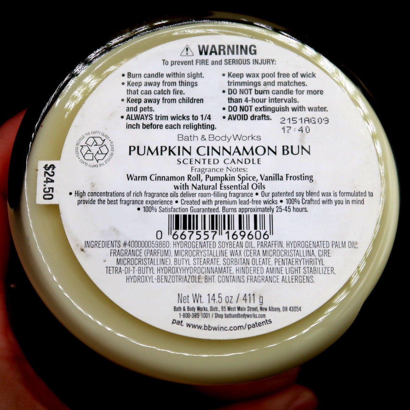 Bath & Body Works Pumpkin Cinnamon Bun 3 Wick Jar Candle 14.5 OZ 25-45 Hrs