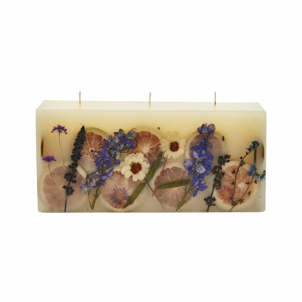 ROSY RINGS, ROMAN LAVENDER LUXURY BOTANICAL CANDLE, 5.5″ TALL, 120 HRS, NEW