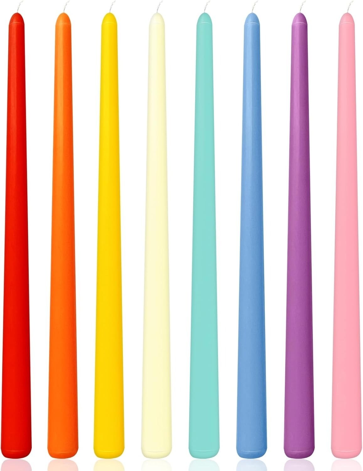 12″ Multi-Color Long Taper Candle Thin Dripless Candlesticks Candles 8 Pack