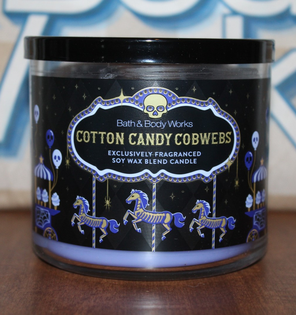 BATH & BODY WORKS 3 WICK CANDLE 14.5 OZ COTTON CANDY COBWEBS NEW!