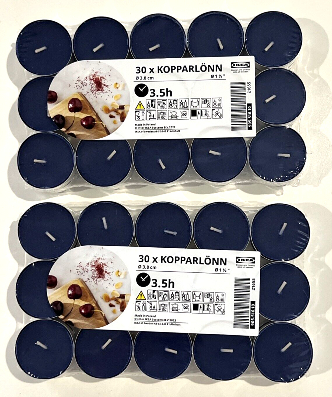 60x IKEA Kopparlonn Candle Scented Tealight Almond & Cherry/Blue 905.516.10