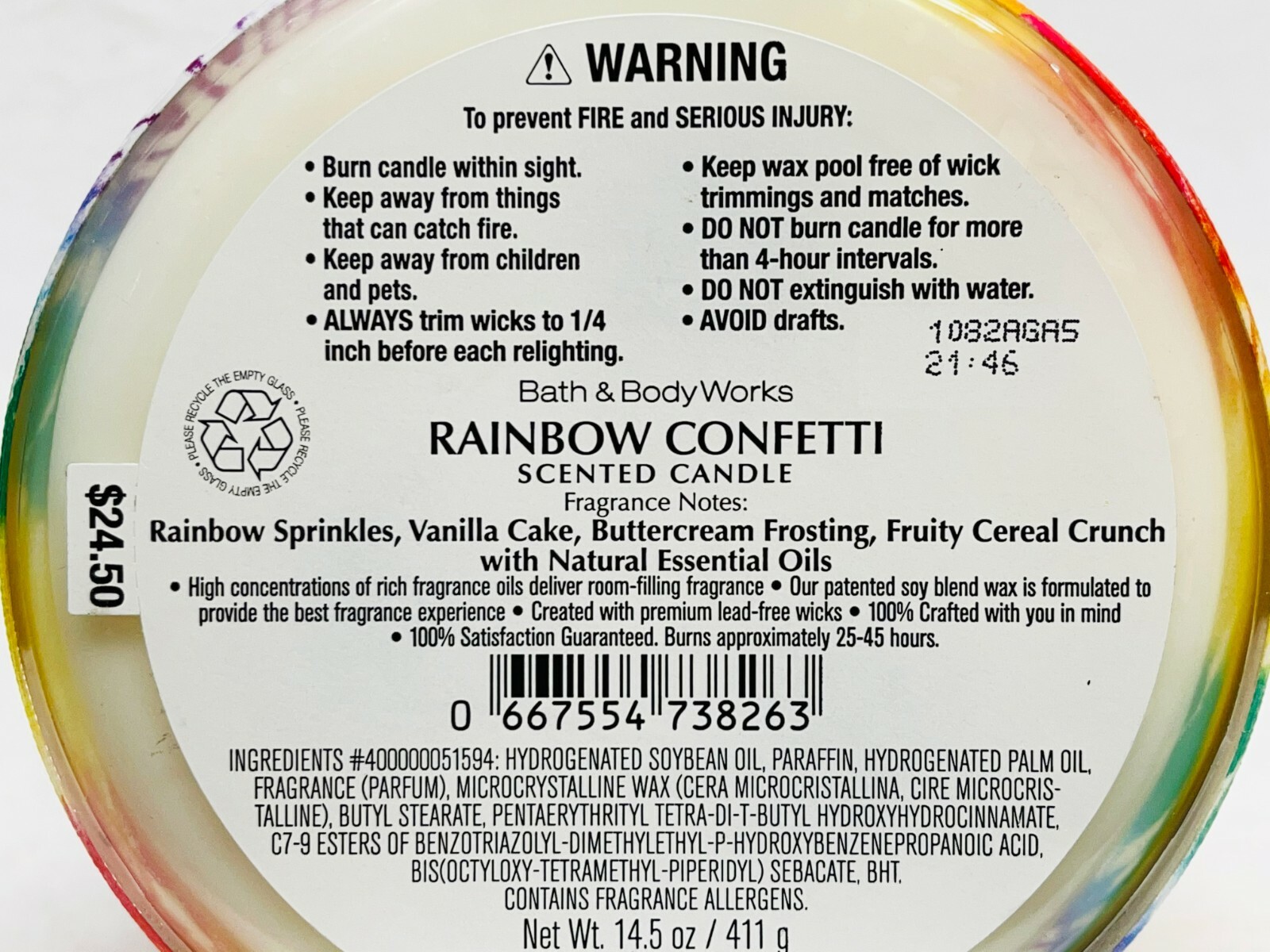 1 Bath & Body Works RAINBOW CONFETTI Large 3-Wick Candle 14.5 oz