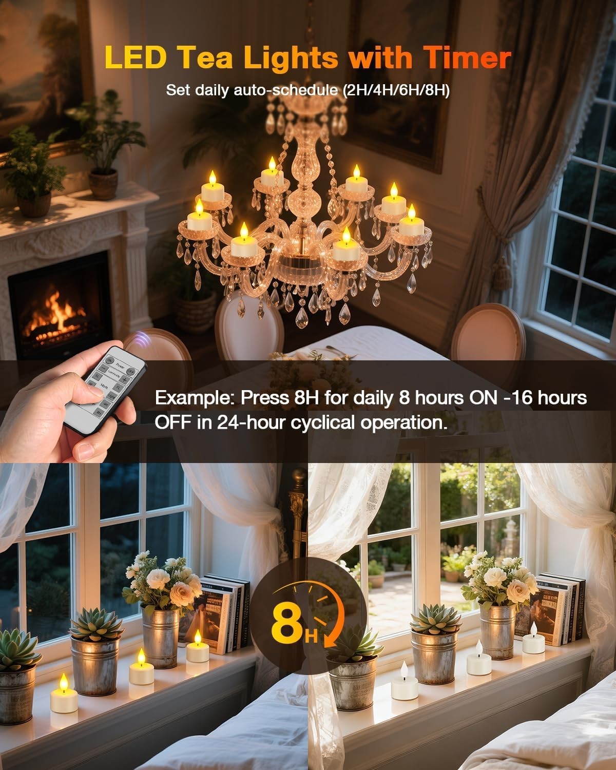 Yme Rechargeable Tea Lights with Remote & Charging Base, 12 Pack Flameless Candl