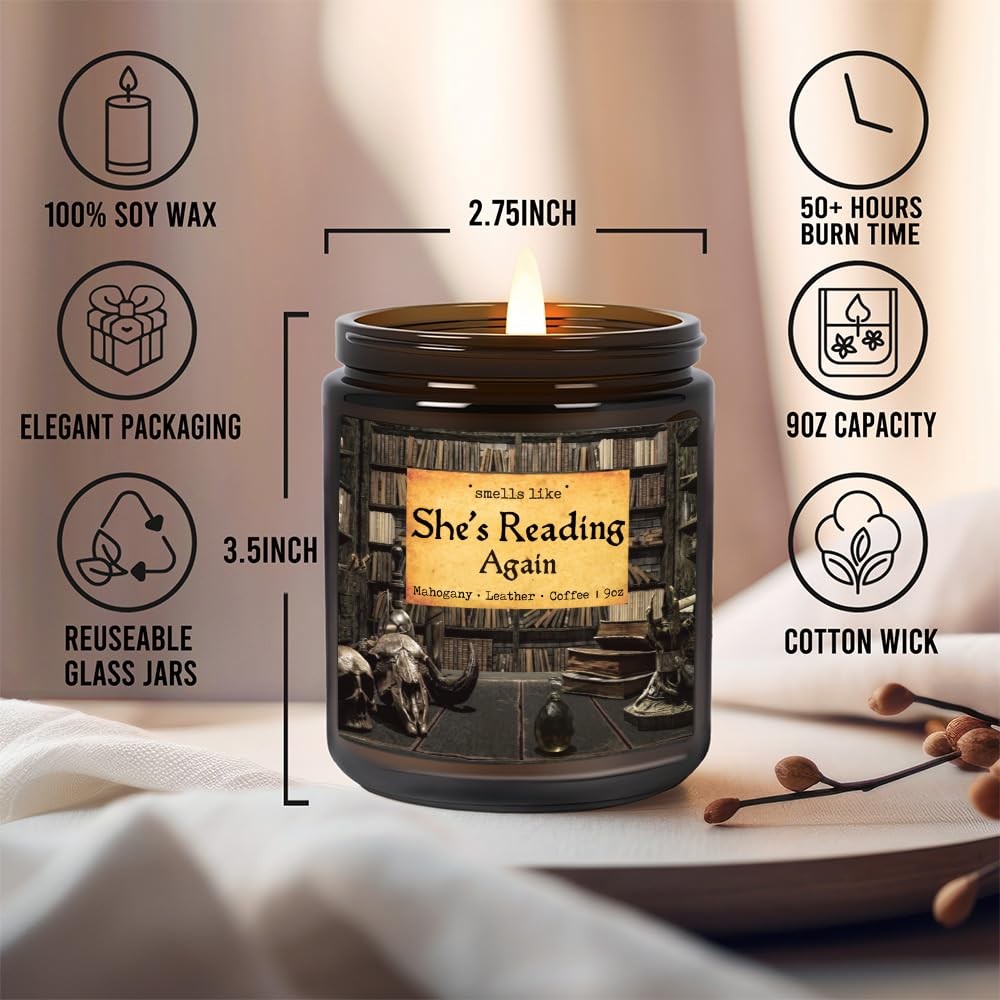 9 OZ Shes Reading Again Book Lovers Candle Gift Mahogany Leather Coffee Scent