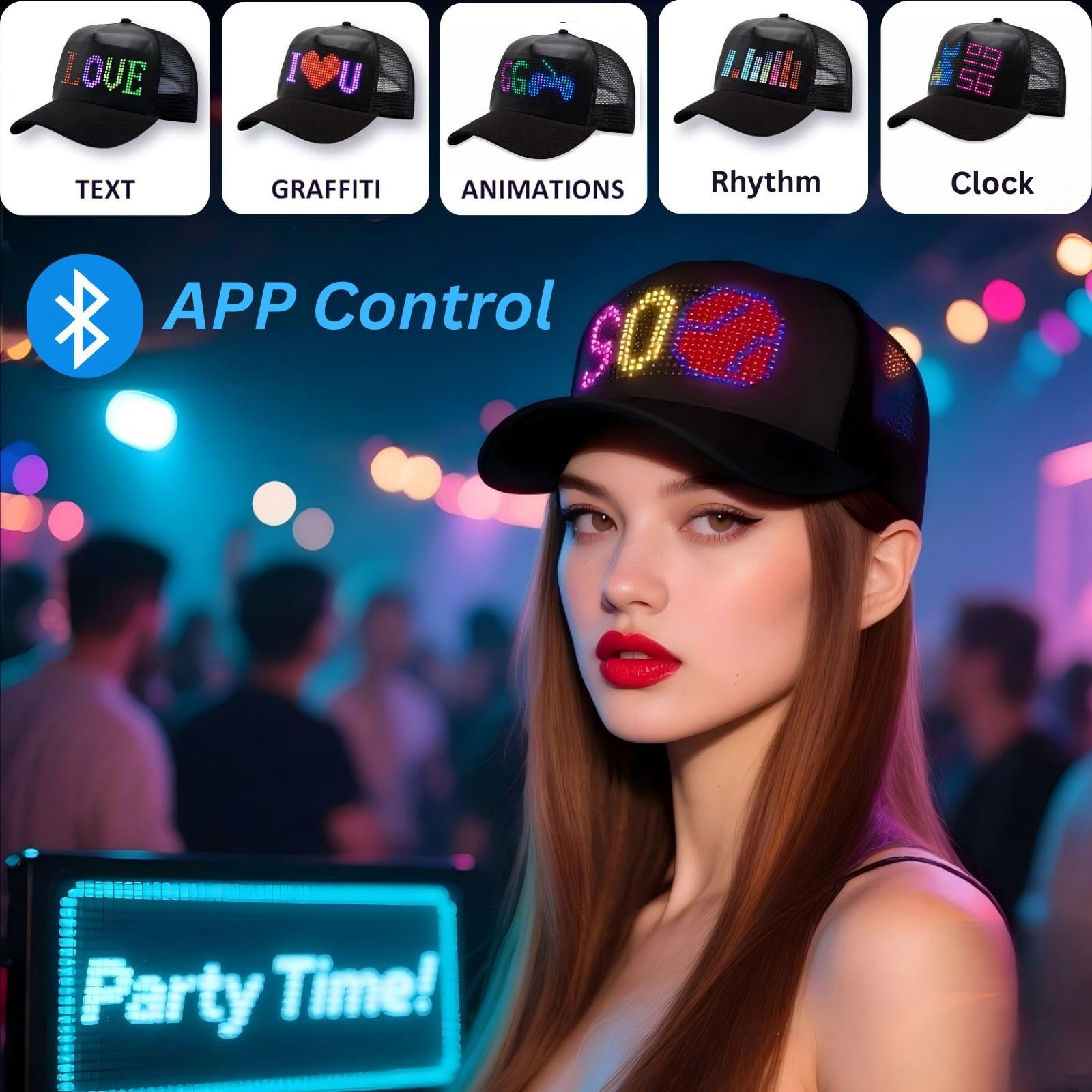 LED Hats, LED Display Screen Baseball Caps with Programmable Scrolling Messag…