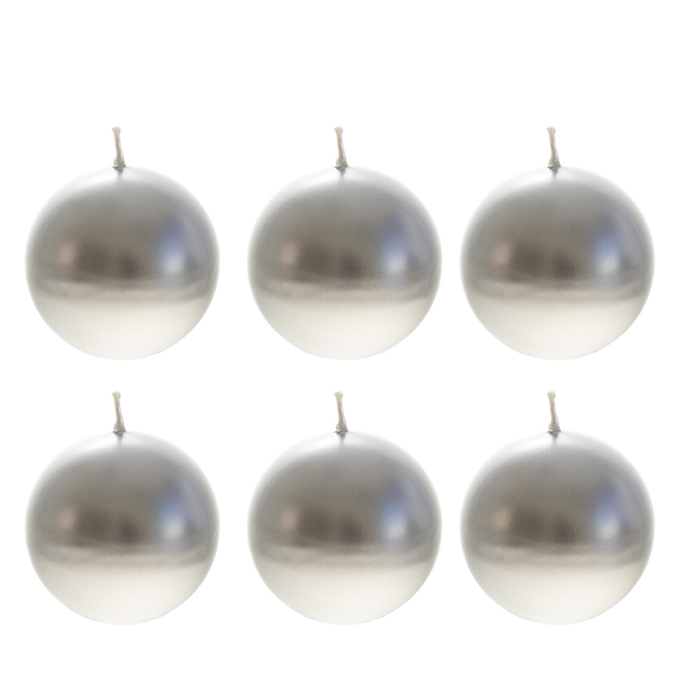 Mega Candles – Unscented 3″ Hand Poured Round Premium Ball Candle Silver 6PCS