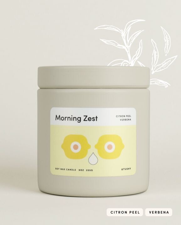 TUSHY Morning Zest 9oz Soy Wax Bathroom Candle New In Box $30 RETAIL