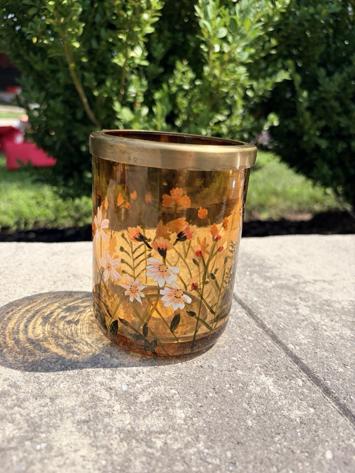 Amber Glass Floral Decorative Jar