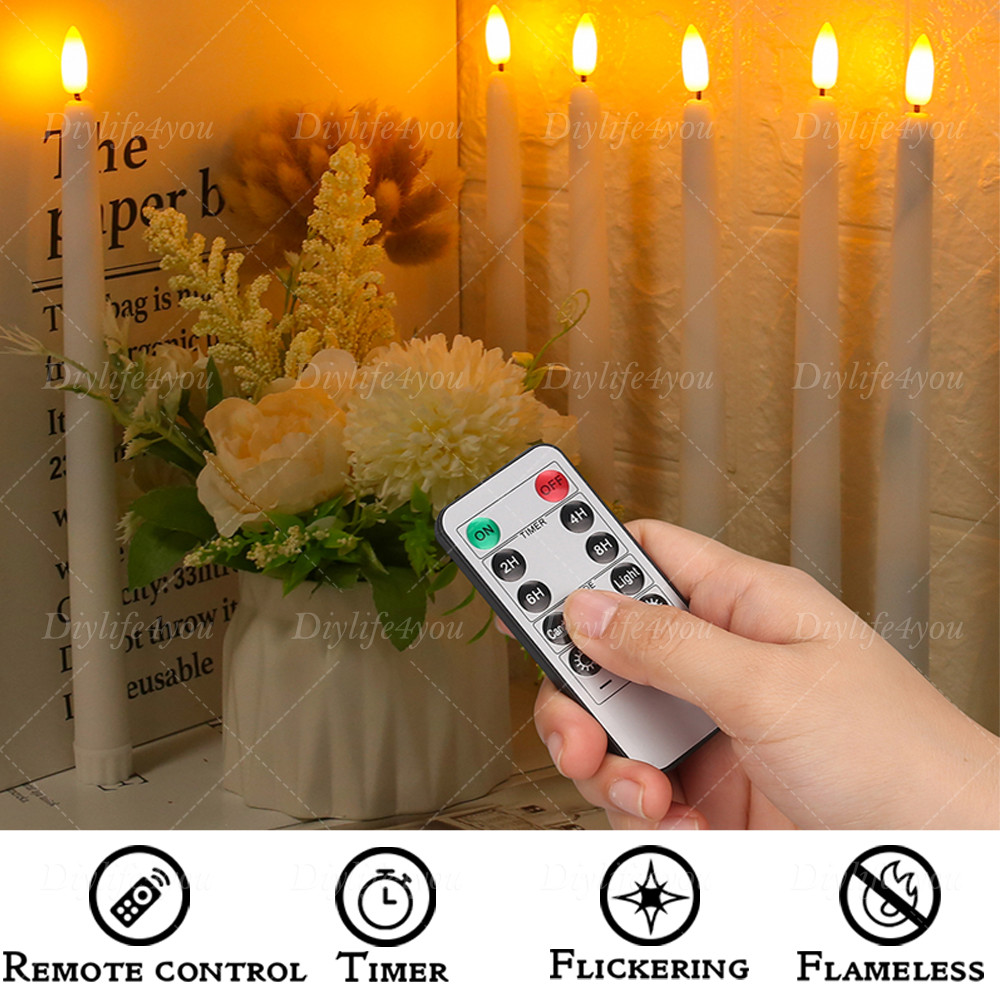 12Pack Flickering Flameless Taper Candles Light with Remote Control Timer Dimmer