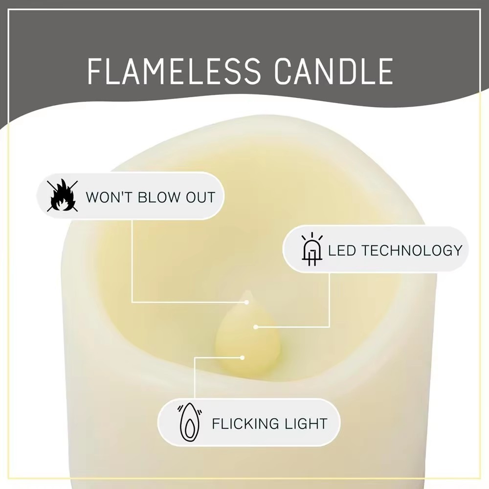 LED Flameless Candles Wax Pillar Battery Operated Candle Remote Control Timer