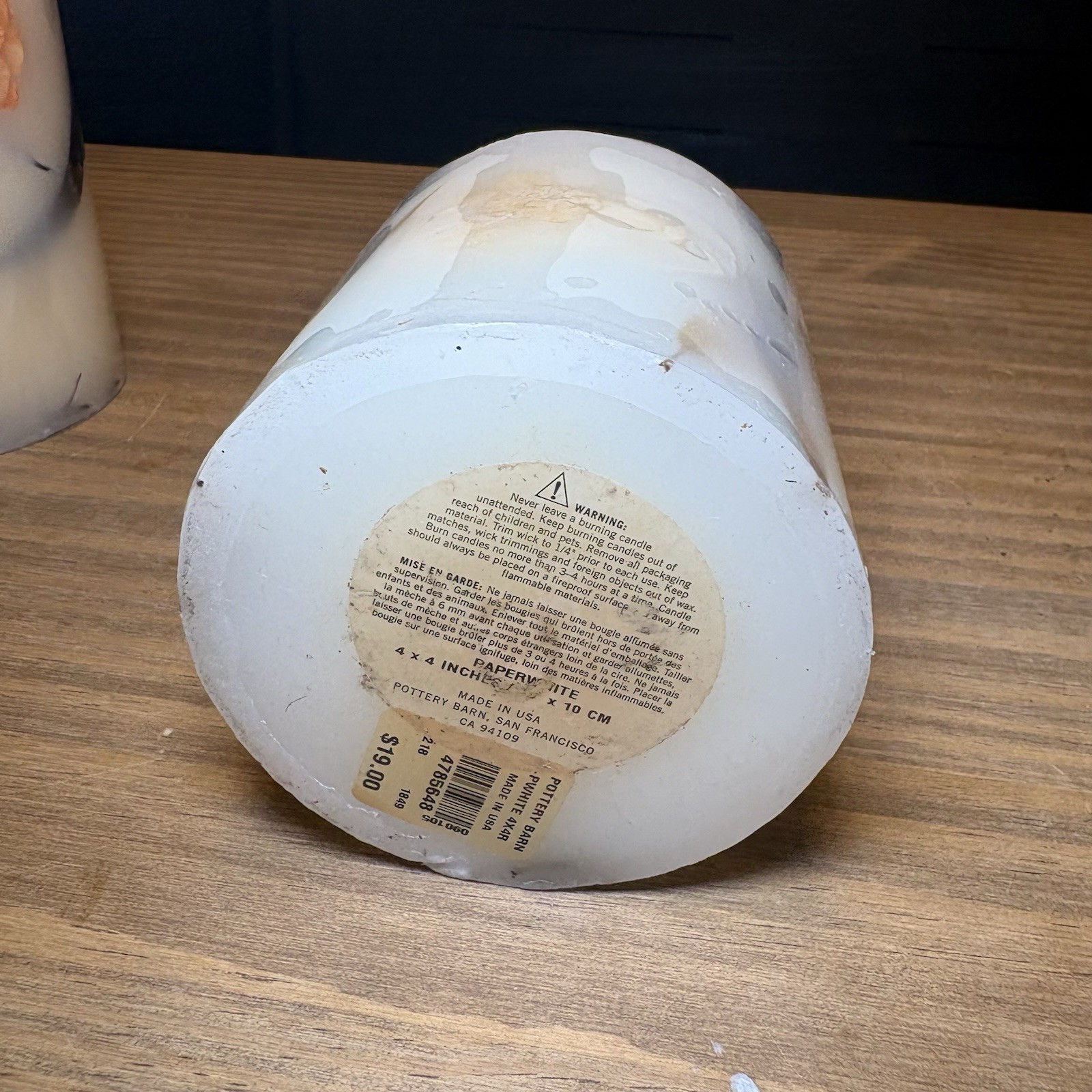 Pottery Barn Paperwhite botanical Candle 4″x4″ Wax Pillar Never Lit