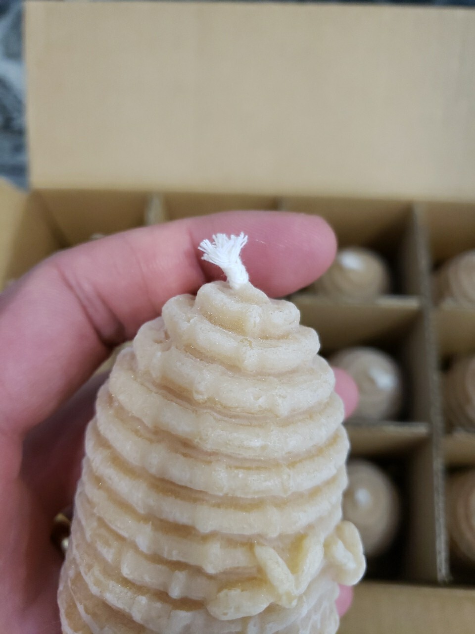 Lot 12 Pure Canadian Canada Beeswax Candles 3″ Bee Hive Skep Shape Cotton Colony