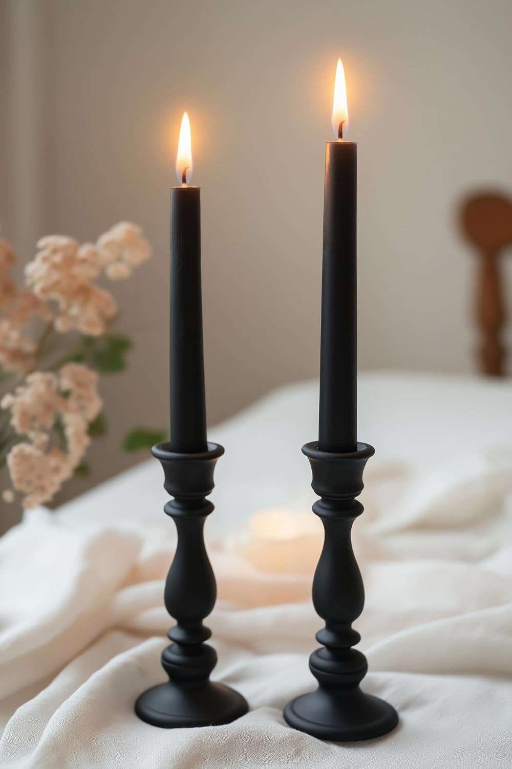 12-Pack Black Taper Candles, 10 Inch Unscented Dripless Candlesticks, Long-Lasti