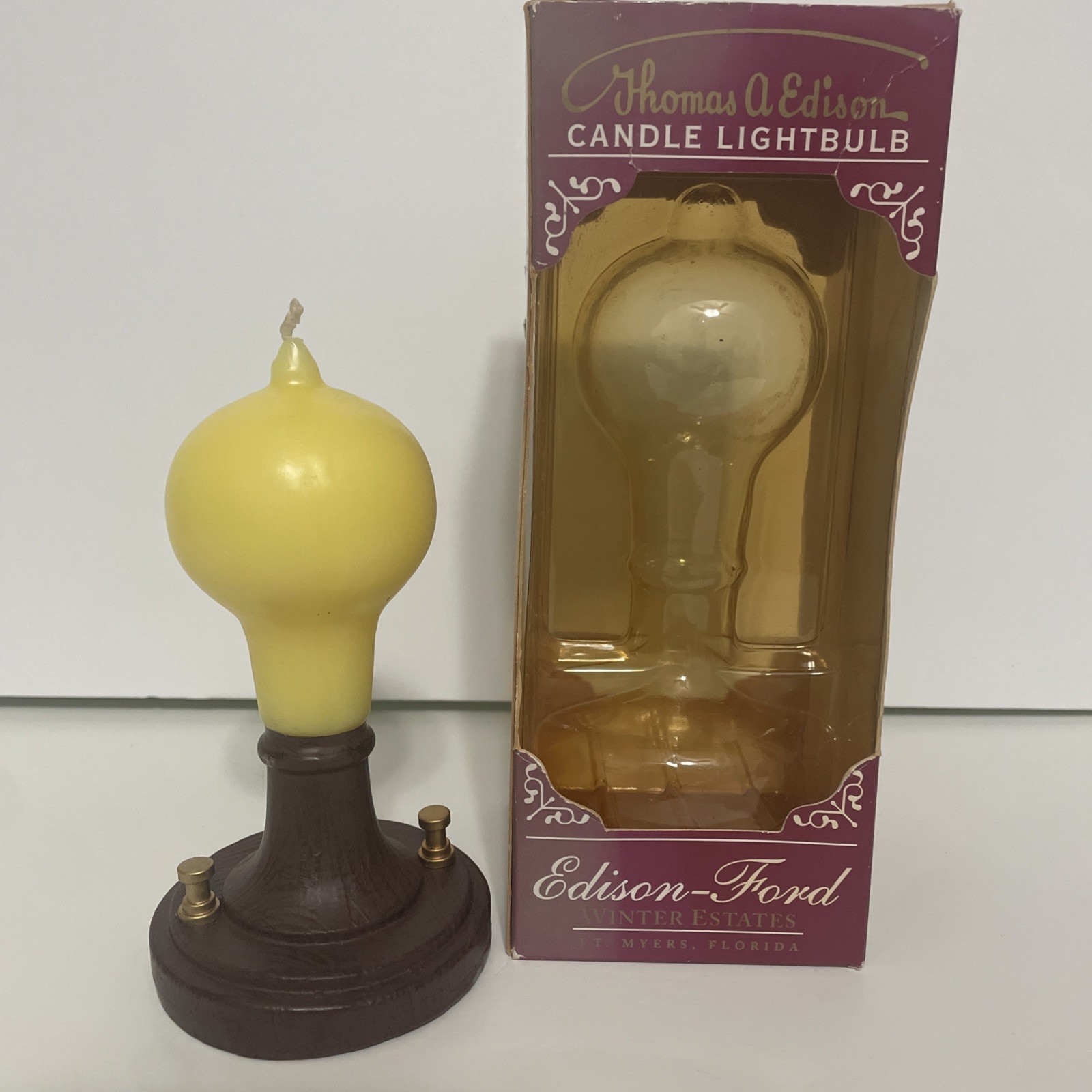 New Vintage Light Bulb Candle Thomas A. Edison 90s Souvenir Ford Winter Estates