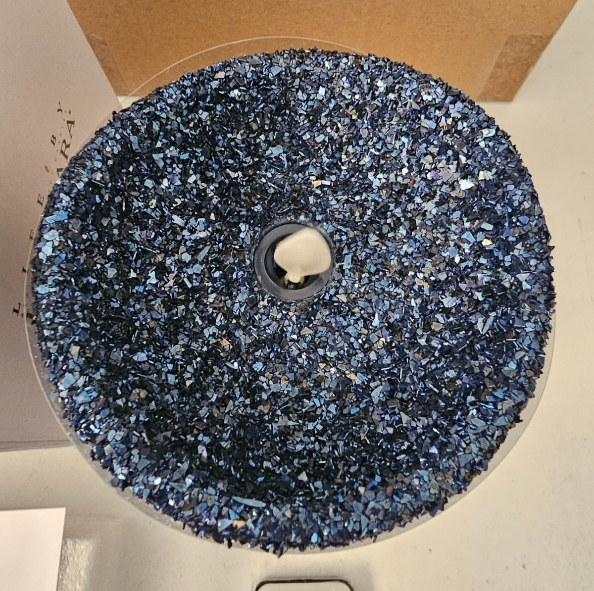 Blue Glitter Luminara 3.5″ X 7″ Flameless Pilar Candle w/Remote