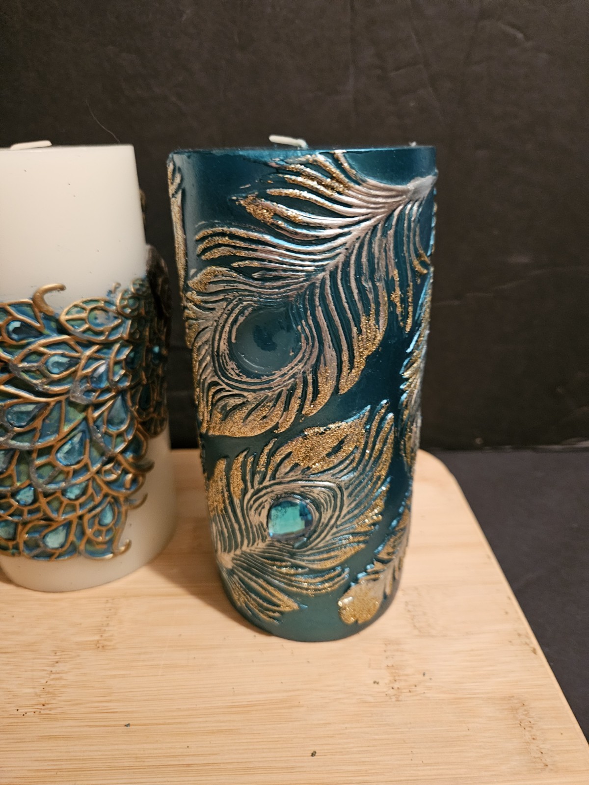 Pier 1 Imports Peacock Unscented Decorative Candles Set Of 3 Sparkles