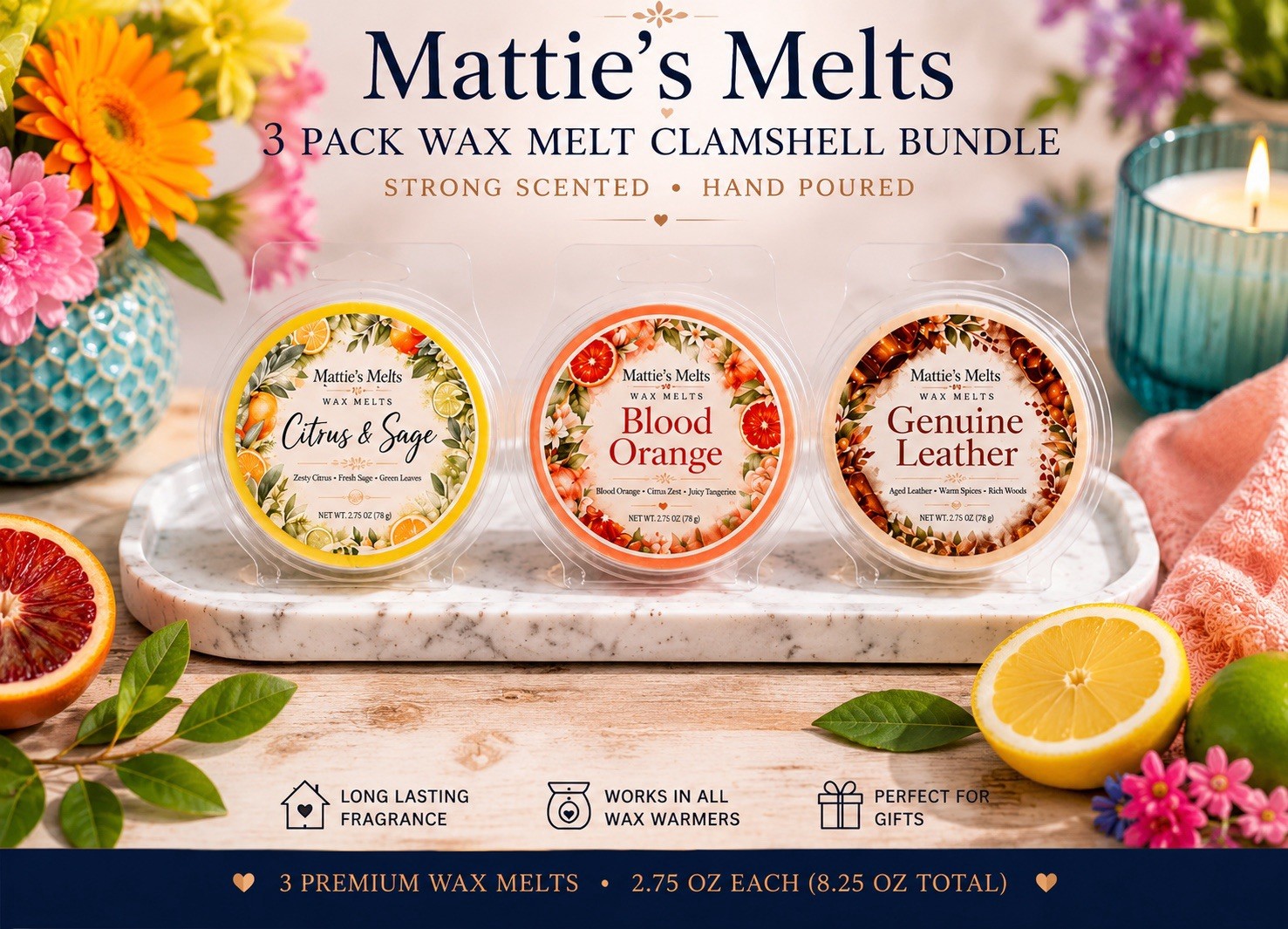 3Pack Wax Melts Strong Scented Clamshell Bundle Home Fragrance Gift Set