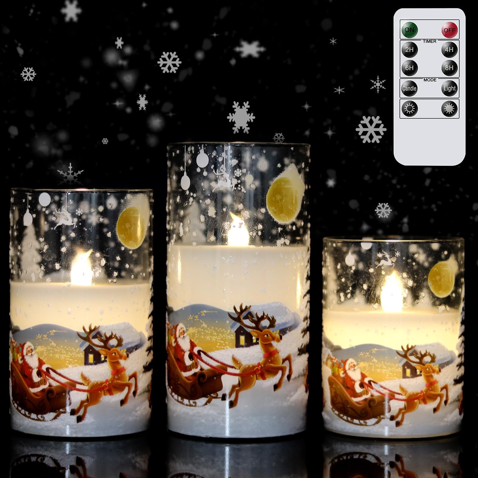 Santa Claus Glass Flameless Candles Remote and Timer, Battery Operated Real W…