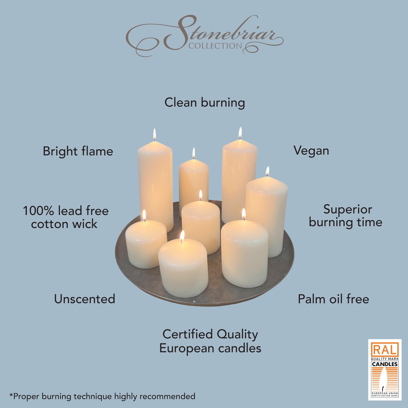 Stonebriar Unscented Pillar Candles – 65 Hour Burn Time, Long-Lasting Wax Can…