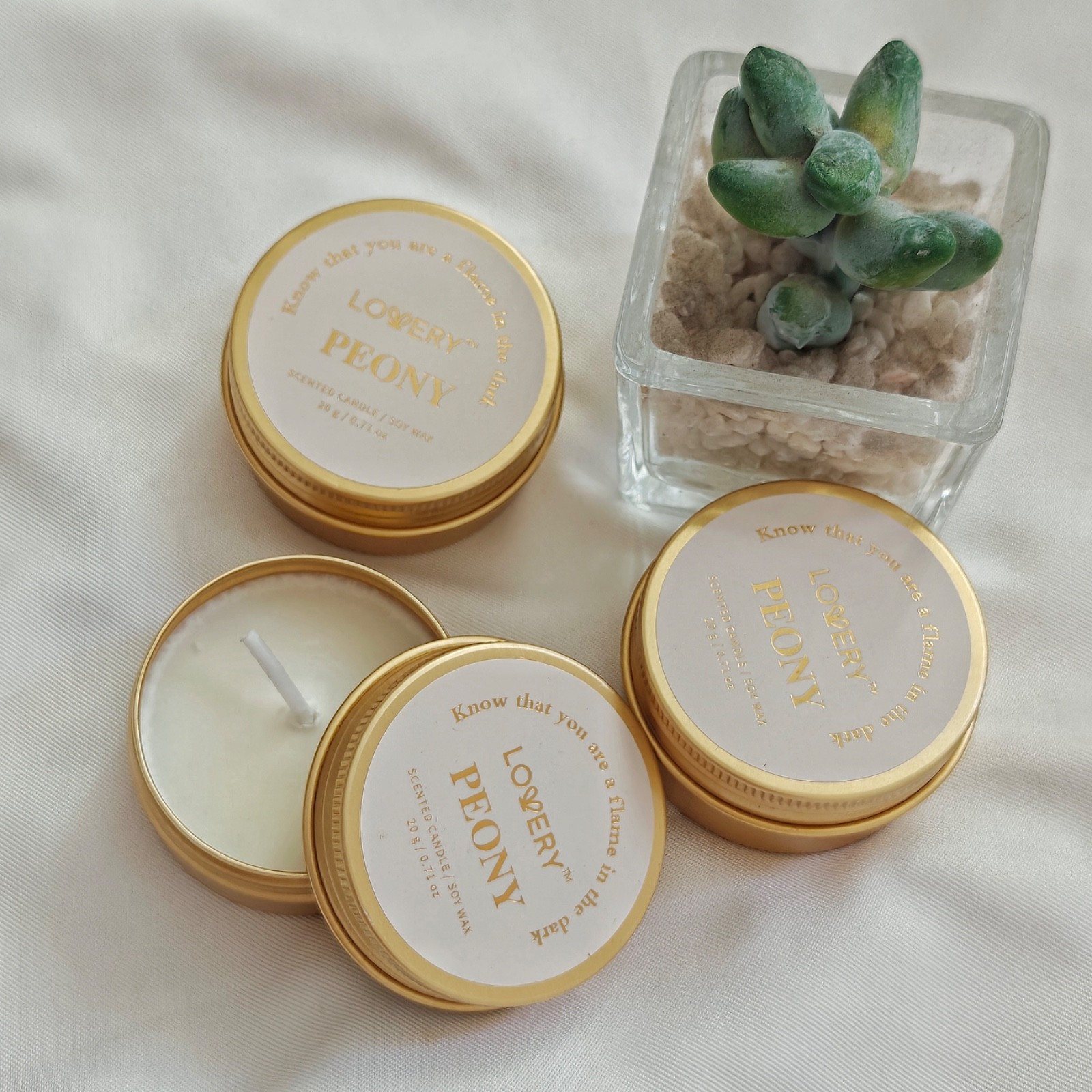3 New Lovery Peony Soy Wax Candle Mini Size 0.71 oz/ 20g
