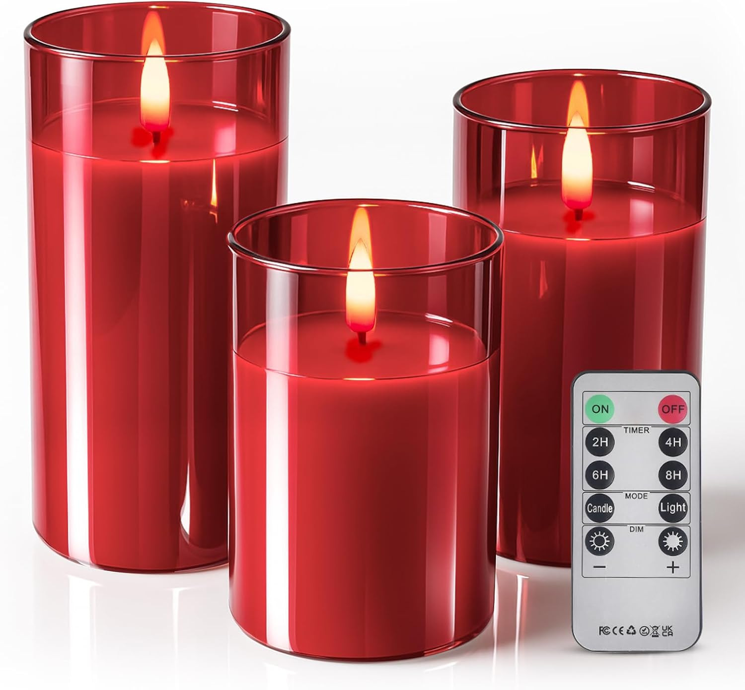 Glass Battery Operated LED Flameless Candles with Remote and Timer, Real Wax Can