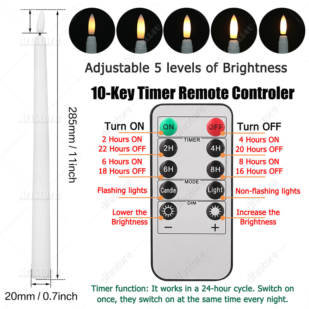 12 Pcs Flickering Flameless Taper Candles Light with Remote Control Timer Dimmer