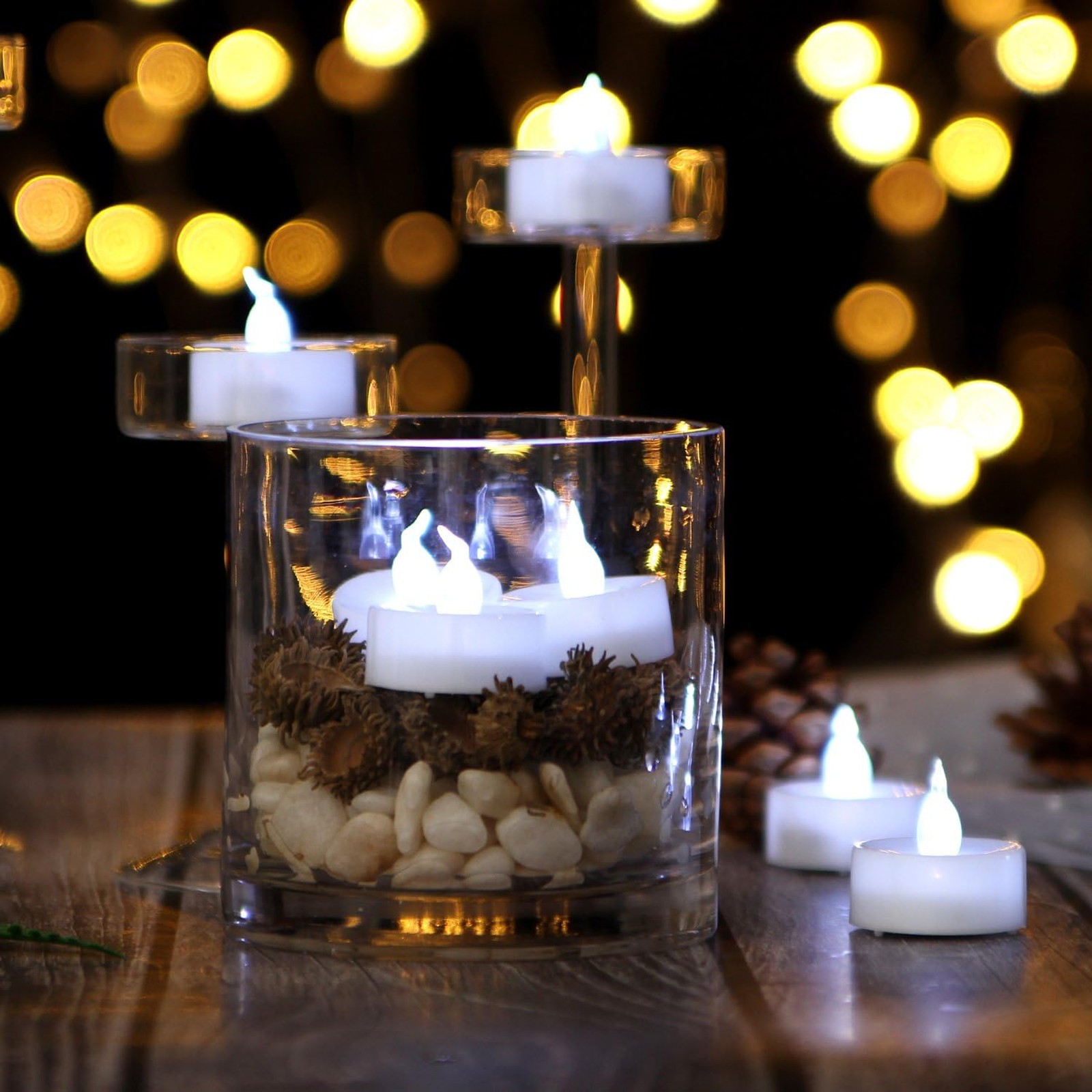 Flameless LED Tea Lights 24 Pack Timer Cool White Battery Operated No Flicker