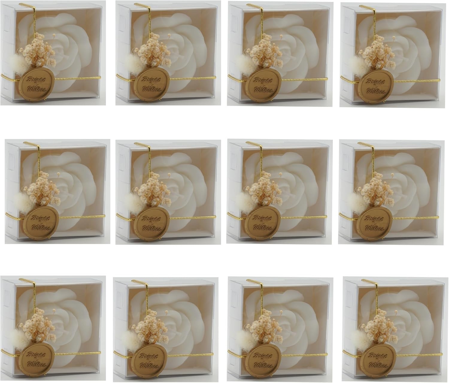 White Rose Shaped Scented Soy Wax Candle Favors 12 Pieces with Seal Wax and D…