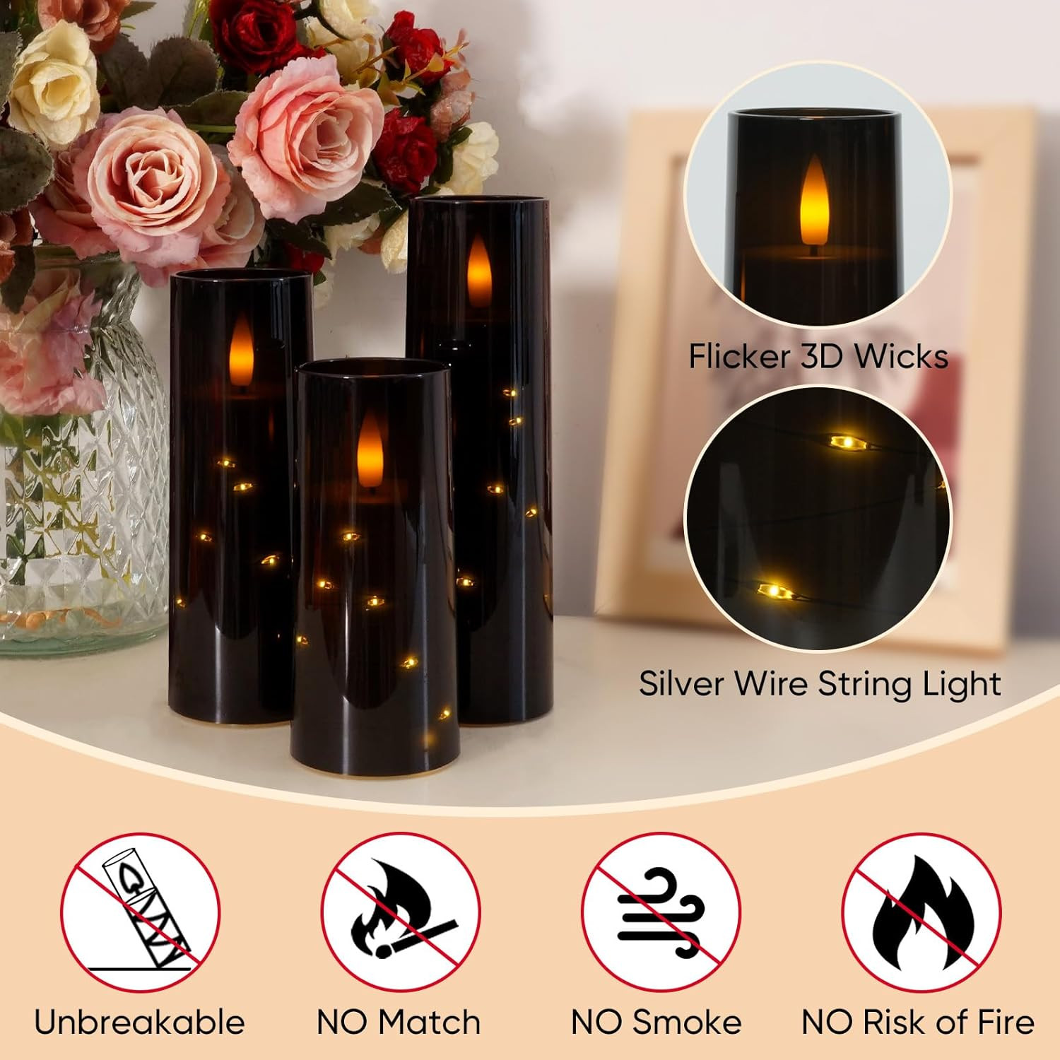 Flameless Candle with Remote Timer – 9 Flickering Acrylic Battery Operated LED