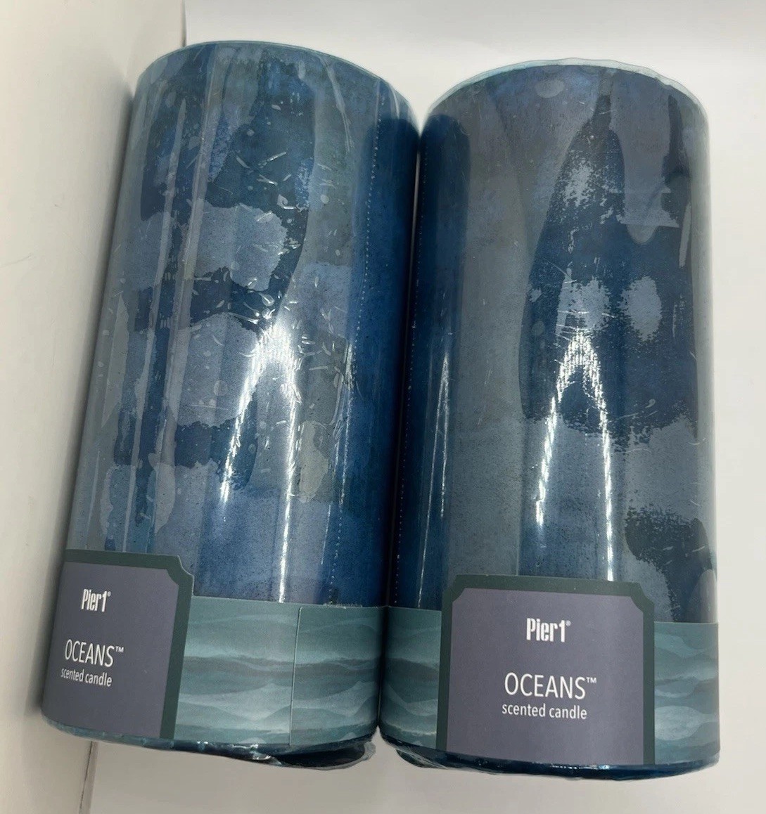 Set Of 2 Pier 1 Imports OCEANS Scented Pillar Candle 3×6 •NEW• Sealed• D/C