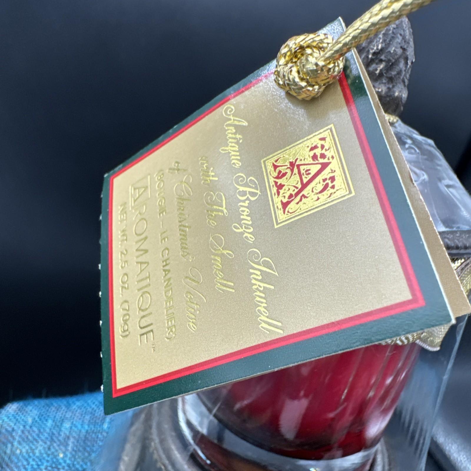 Aromatique Smell of Christmas 2.5 Oz Candle Votive Antique Bronze Inkwells NWT