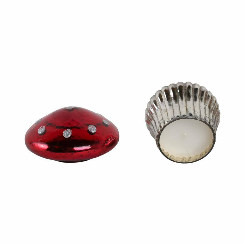 6 In. Red Glass Cinnamon Mushroom Candle 12 Oz