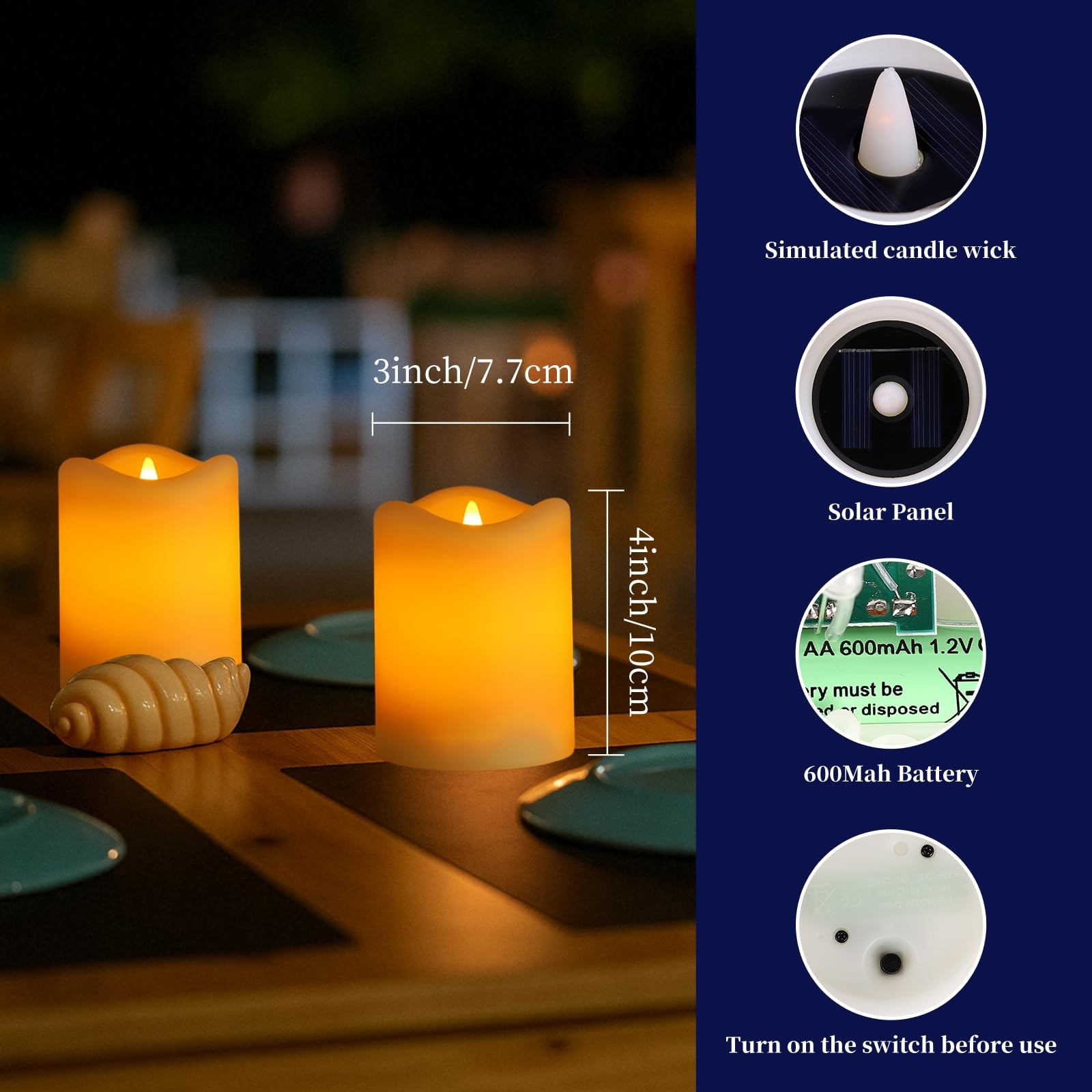 Solar Candles Outdoor Waterproof, 2 Pack Solar Flameless LED Rechargeable Can…