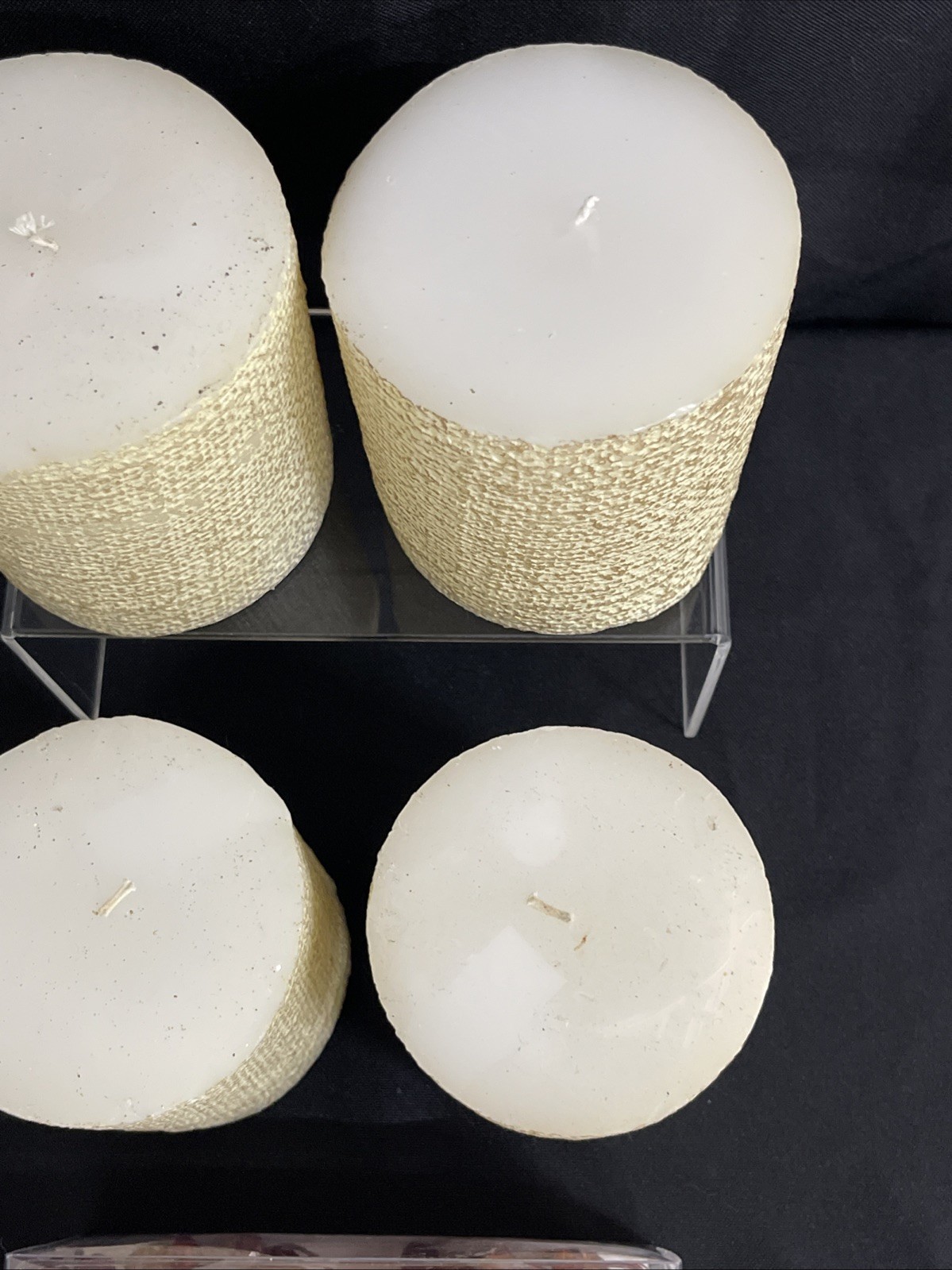 4 Vintage Pier 1 Ivory Beaded Pillar Candles 4×4 + 2 Votives Home Decor