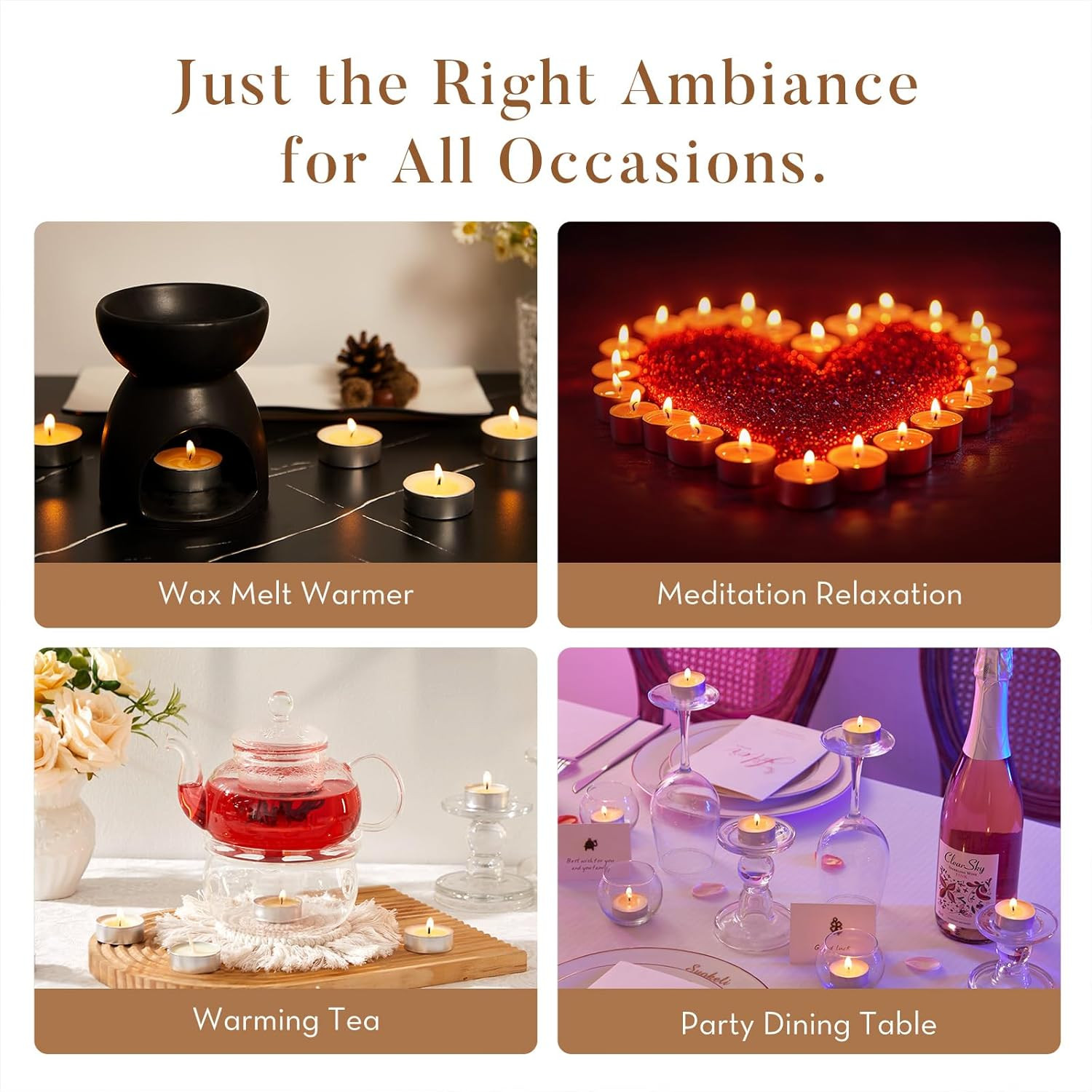100-Pack Unscented Palm Wax Tea Lights Candles,4.5 Hours Burn | Smokeless，Non-To