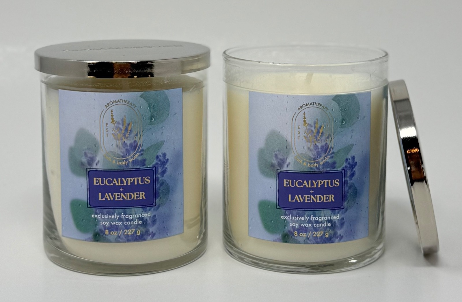 2 BATH & BODY WORKS EUCALYPTUS LAVENDER SCENTED CANDLE SINGLE WICK 8OZ SOY WAX