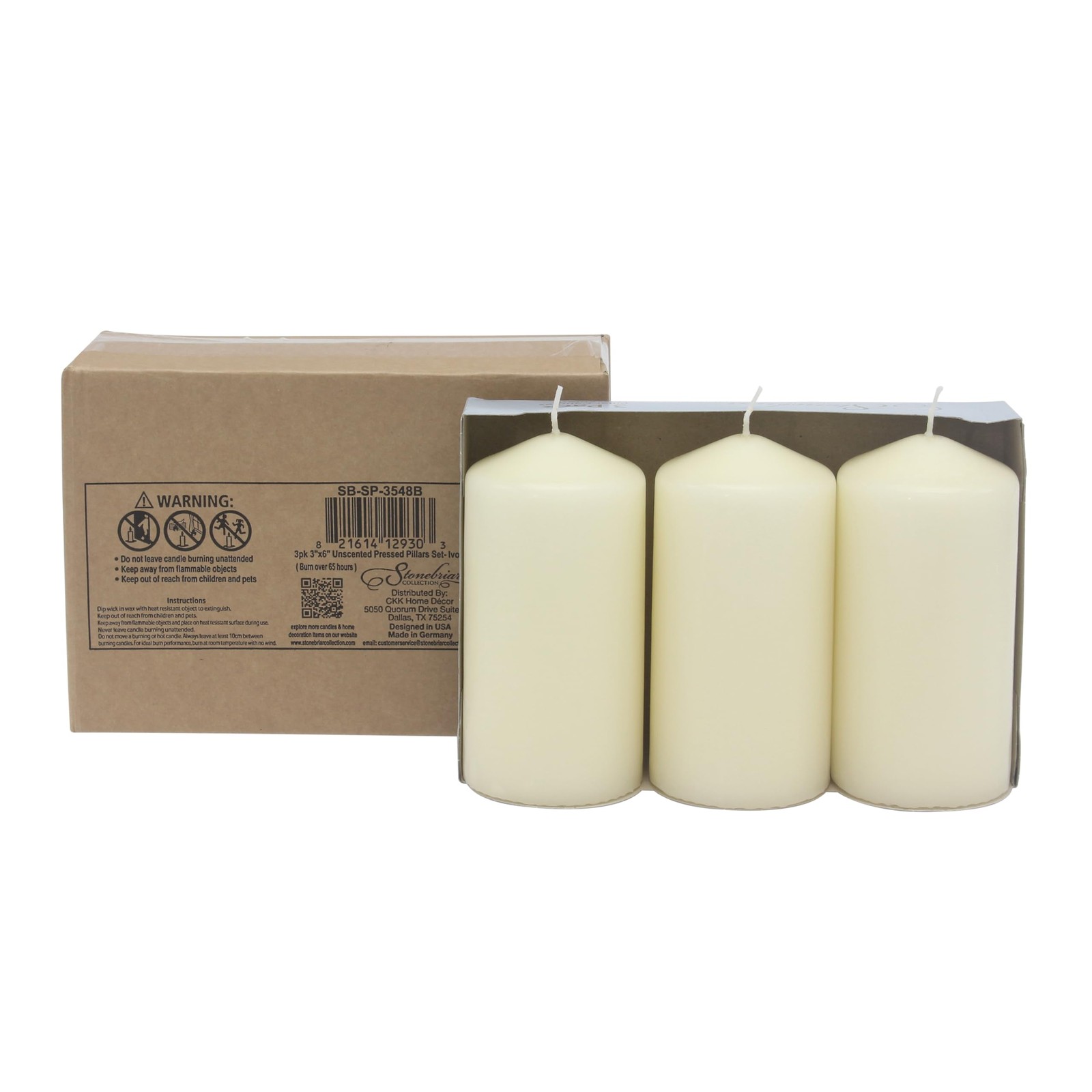 Stonebriar Unscented Pillar Candles – 65 Hour Burn Time, Long-Lasting Wax Can…
