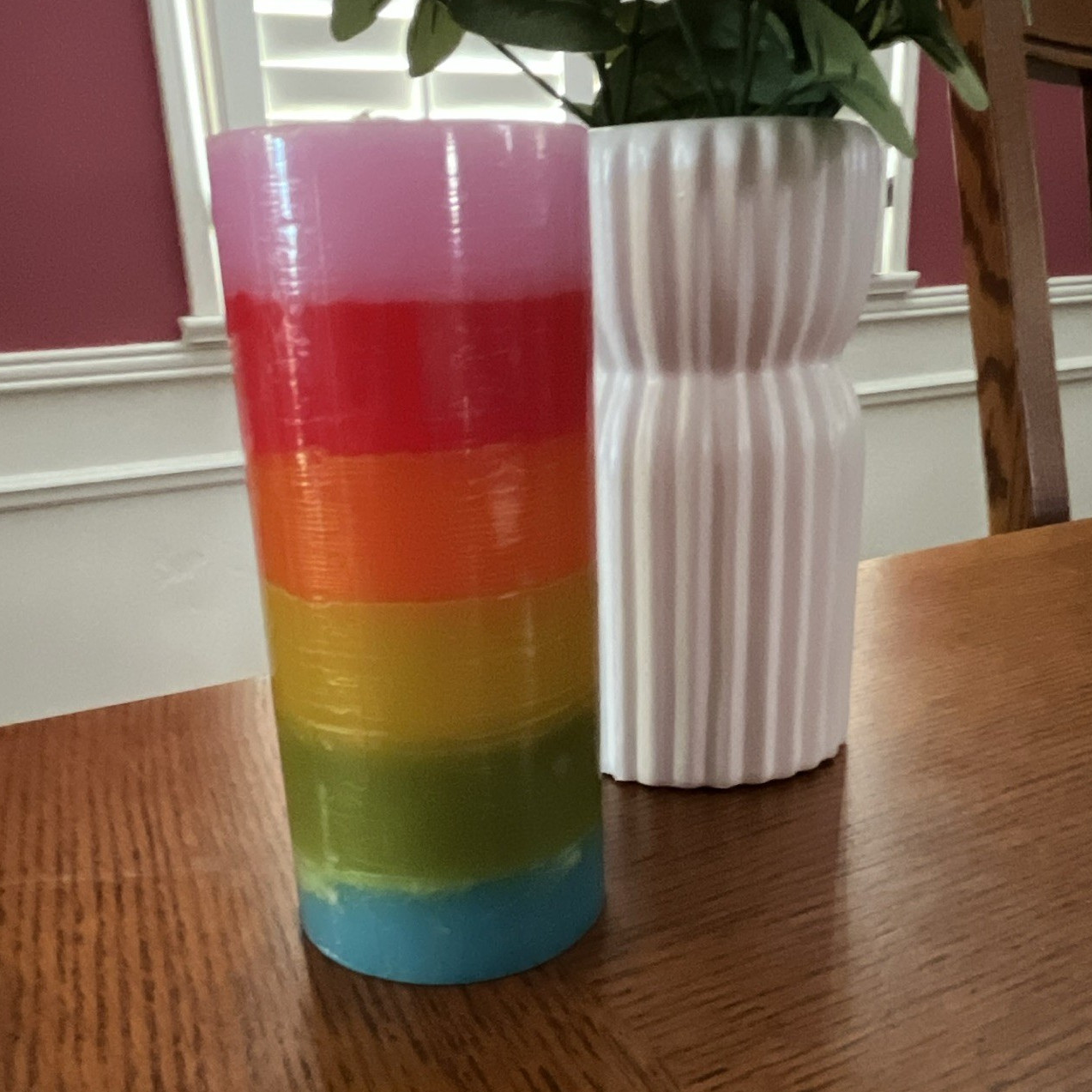 IKEA JULEN Rainbow Multicolor Wax Pillar Candle 6 1/4in tall Unscented 60hr
