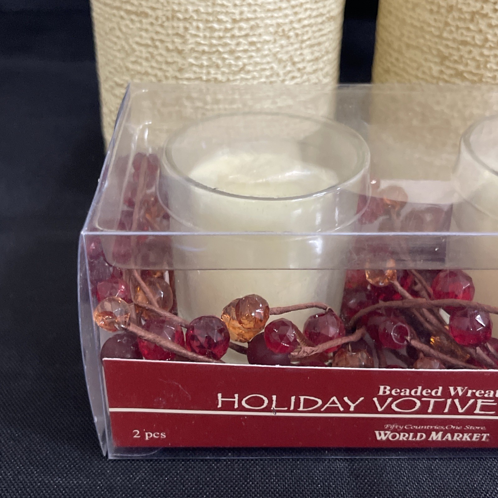 4 Vintage Pier 1 Ivory Beaded Pillar Candles 4×4 + 2 Votives Home Decor