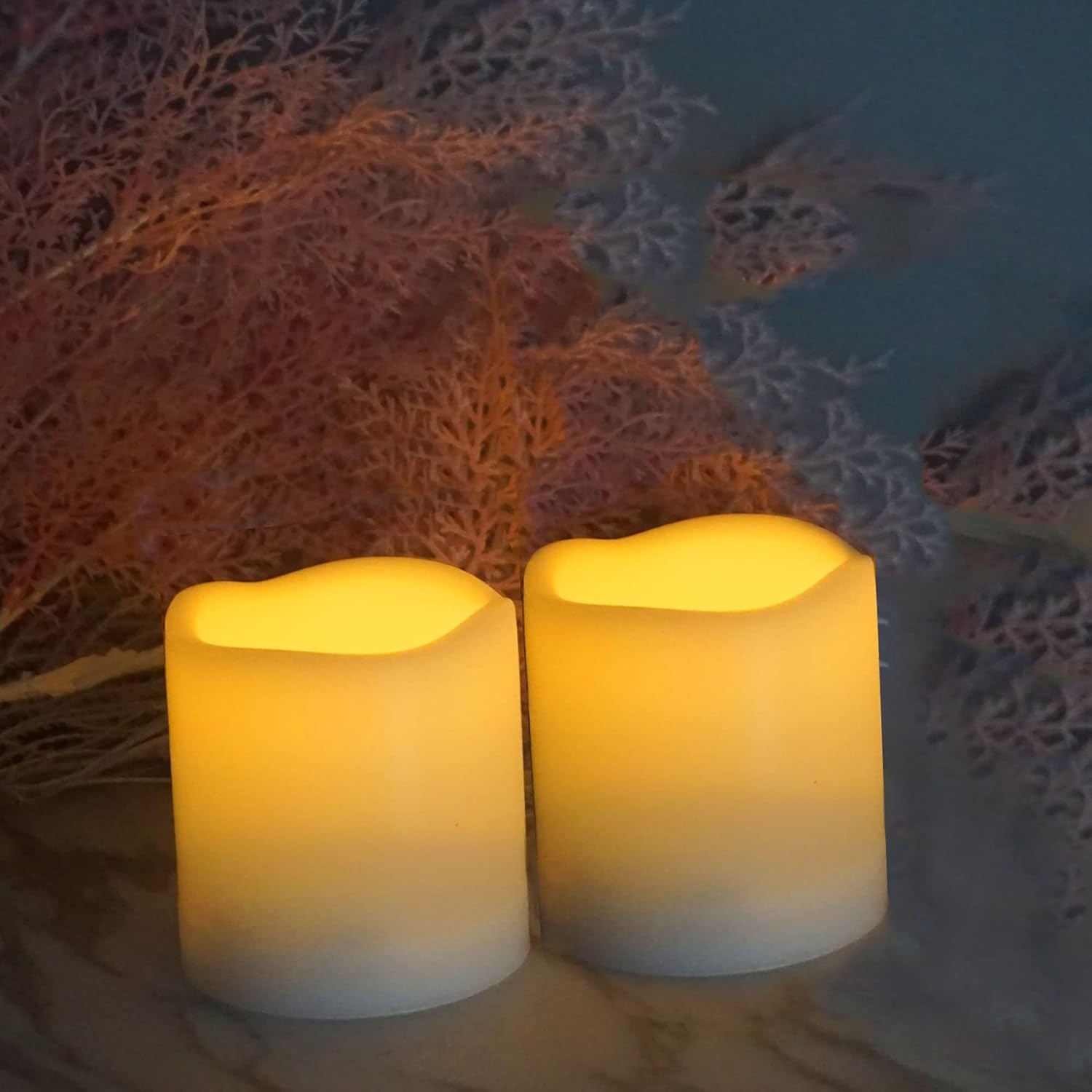 2 Pack 3″ Outdoor LED Flameless Pillar Candles Battery Timer Flickering