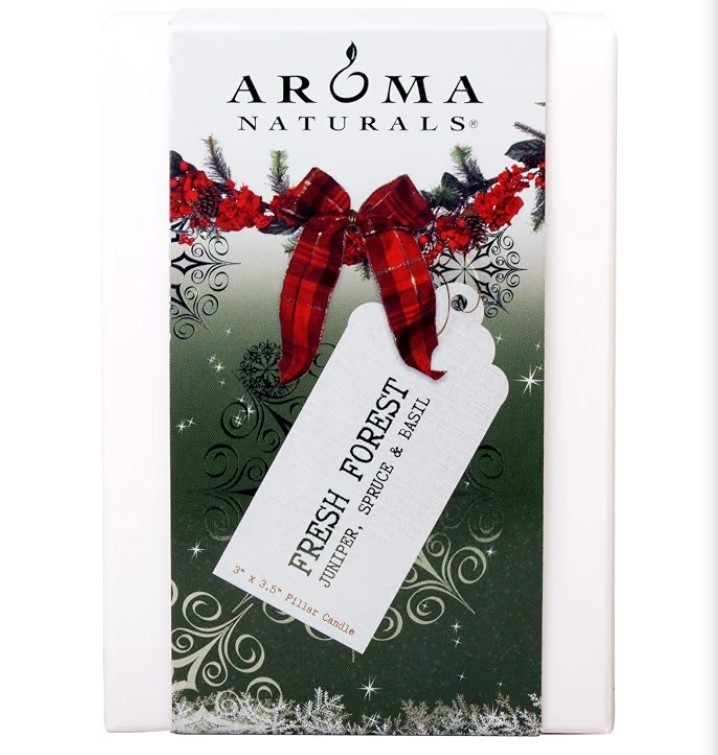 Aroma Natural FRESH FOREST : Juniper, Spruce and Basil 5in Pillar Candle NEW