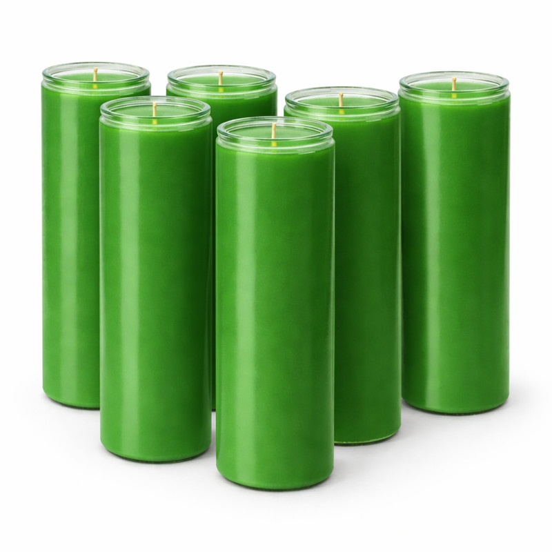 6 Pack Green 7 Day Prayer Candles in Glass Jars Unscented Long Burning Vigil