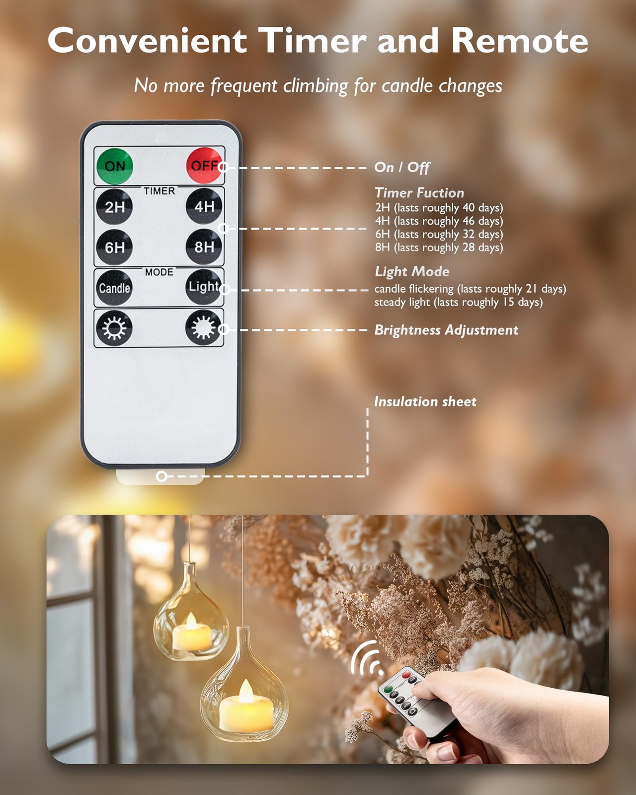 12 Pack Remote Candles, Tea Lights with Timer, 400+Hours Flickering Flameless…