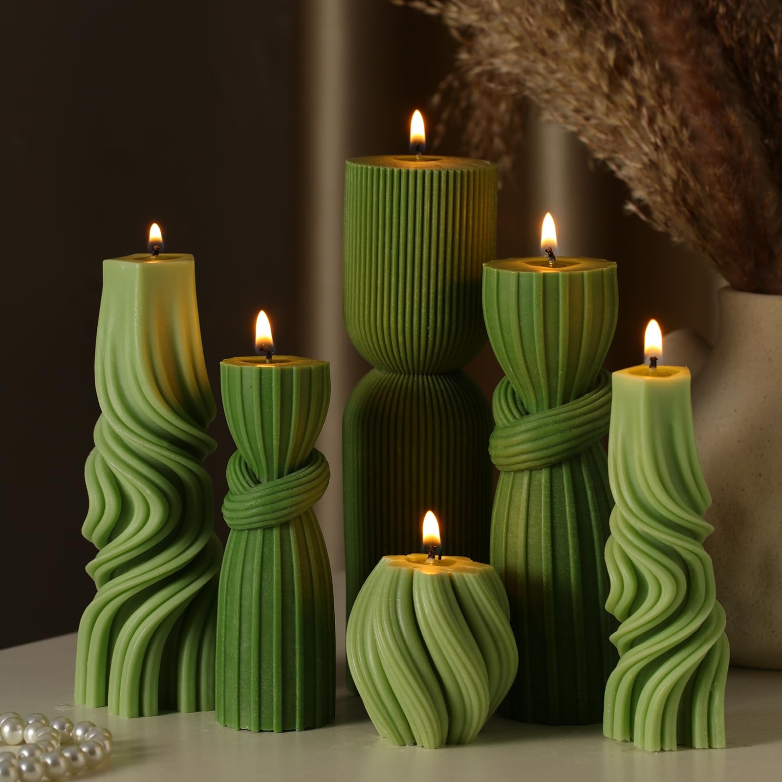 Threlaco 6 Pcs Pillar Candles Decorative Modern Aesthetic Ribbed Candle Set C…