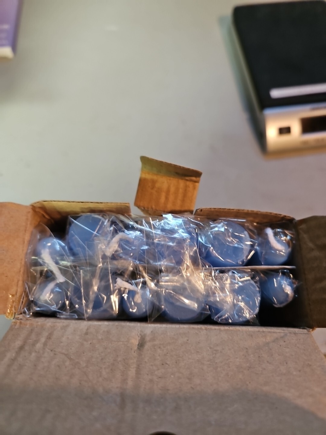 Box of 12 Laskey Dripless Light blue Taper Candles 9 1/2 in